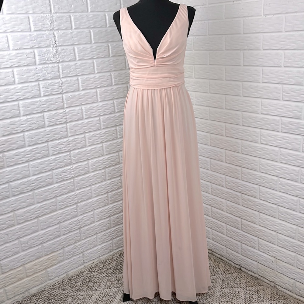 LULU’S Blush Chiffon Flowing Deep V Elegant Maxi Dress Size Smal